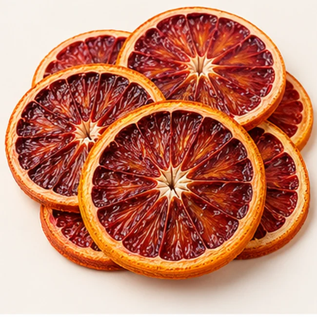 Illustrative dehydrated blood orange slices