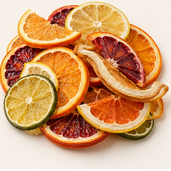 Illustrative mix of dehydrated citrus slices
